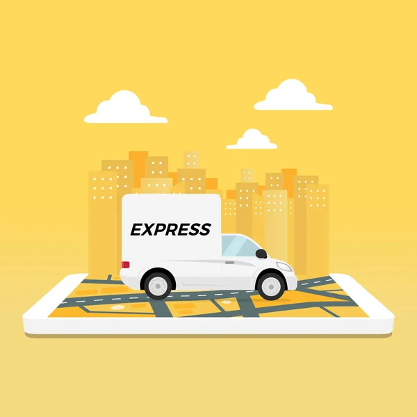 Express Delivery Service Truck Mobile Phone — Stock Vector