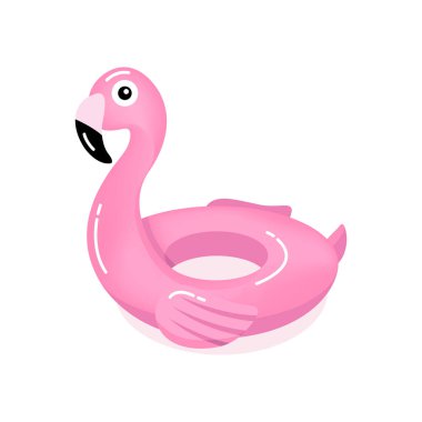 Pembe flamingo şişirilebilir yüzük. Flamingo yüzme tüpü beyaz arkaplanda izole.