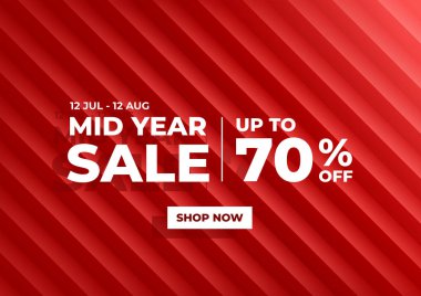 Yıl ortası indirimi, yaz indirimi afişi. Kırmızı arkaplan özel teklifleri ve tanıtım şablonu tasarımı.