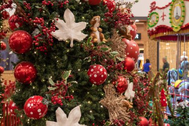 Noel Baba 'nın partisi ve gelişi için Noel motifi süslemesi. Hristiyan ve katolik festival İsa 'nın doğumunun anısına.