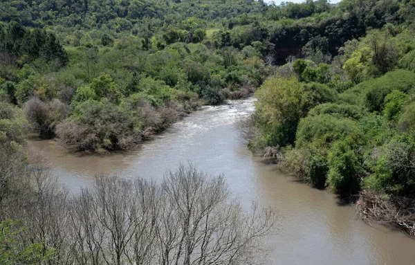 Jaguarizinho河岸上的农村景观 这条河可以在巴西的Jaguari市洗浴 旅游区和自然风光 种植葡萄和葡萄酒的小镇 — 图库照片