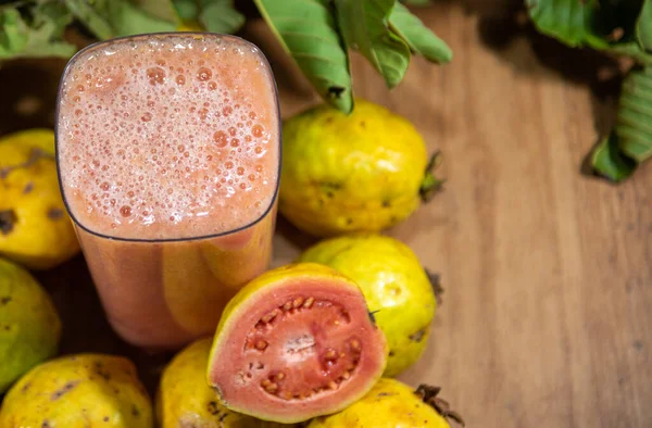 Bicchiere Succo Guava Guava Che Sapore Dolce Molto Gustoso Ricca — Foto Stock