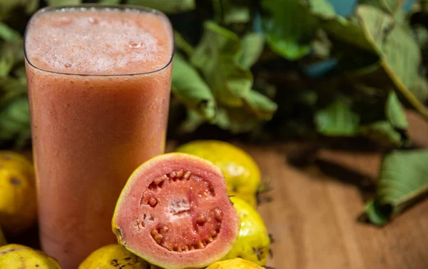 Bicchiere Succo Guava Guava Che Sapore Dolce Molto Gustoso Ricca — Foto Stock