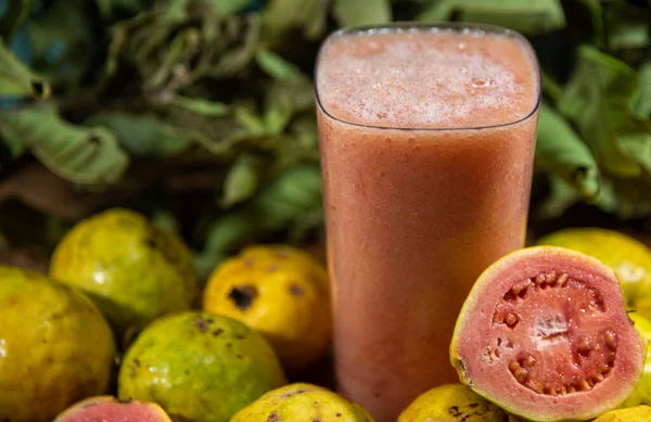 Bicchiere Succo Guava Guava Che Sapore Dolce Molto Gustoso Ricca — Foto Stock