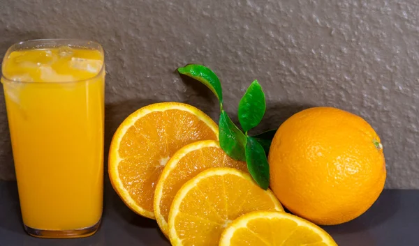 Orange Juice Fruits Orange Juice Has Great Benefits Components Orange — Stock Photo, Image