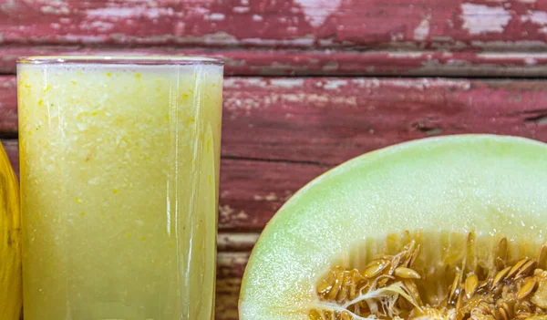 Melon Juice Refreshing Drink Krink Detox Antioxidant Fresh Fruits Halved — Stock Photo, Image