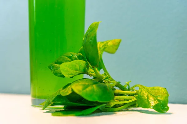 Χυμός Σπανάκι Spinacia Oleracea Φύλλα Σπανάκι Δίαιτα Αποτοξίνωσης Ενεργειακό Ποτό — Φωτογραφία Αρχείου
