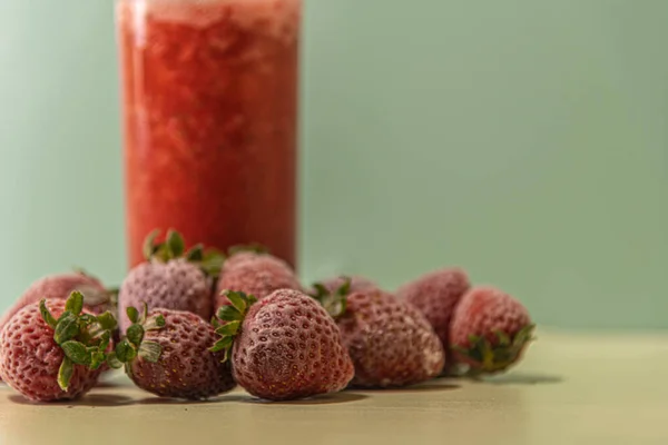Strawberry juice. Cold and refreshing drink. Natural drink. Frozen strawberries. Strawberries work well in jellies, jams, juices, ice cream, sweets and even salty preparations such as salads.
