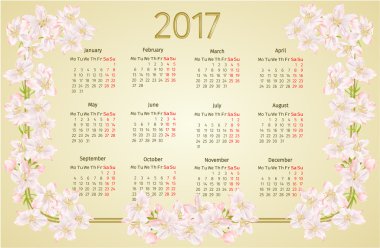 Elma ağacı çiçekleri vintage vektör ile takvim 2017