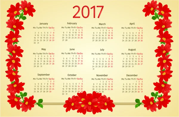 Kalender 2017 met Dahlia vintage vector — Stockvector