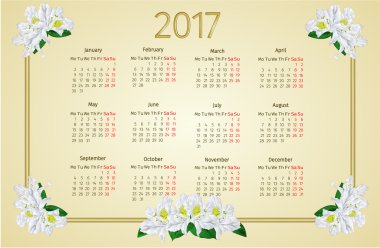 Takvim 2017 beyaz ormangülü çiçek vintage vektör