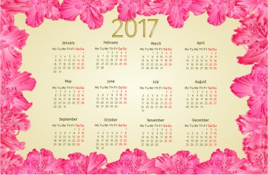 Pembe ormangülü çiçek vintage vektör ile takvim 2017