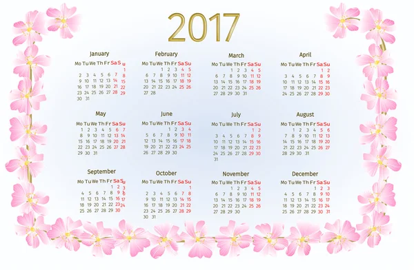 Calendar 2017 with wild rose blossoms vintage vector — Stock Vector