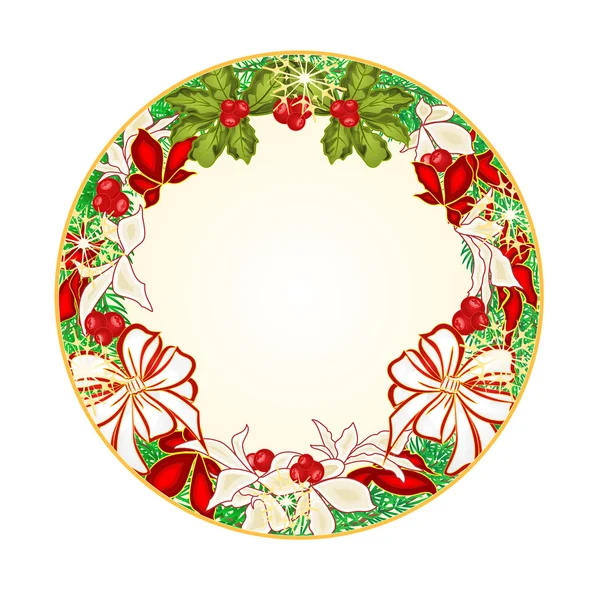Bouton circulaire Noël avec noeuds blancs et vecteur poinsettia — Image vectorielle