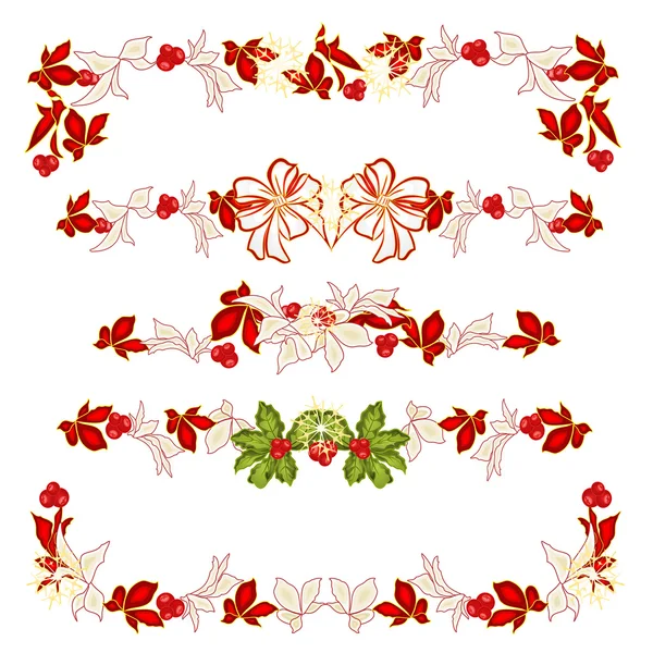Guirlandes de décoration de Noël avec poinsettia définir deux vecteurs — Image vectorielle