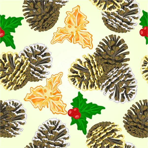 Seamless texture pine cones and holly vector — Stock Vector