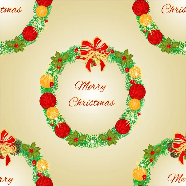 Tekstura Merry Christmas wieniec z Boże Narodzenie bombki wektor — Wektor stockowy