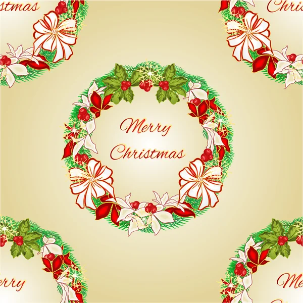 Textura sin costuras Feliz Navidad decoración corona con vector poinsettia — Archivo Imágenes Vectoriales