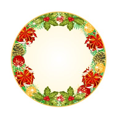 Düğme dairesel Noel kırmızı kurdele ve çam ile vektör konisi