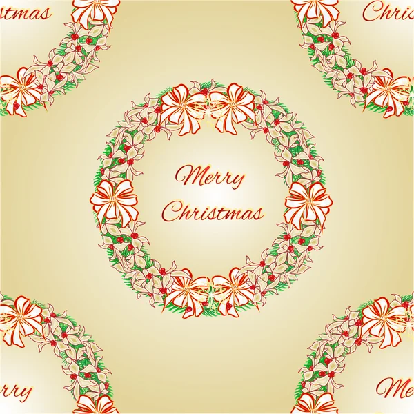 Textura inconsútil Corona de Navidad feliz con cintas y vector poinsettia — Archivo Imágenes Vectoriales