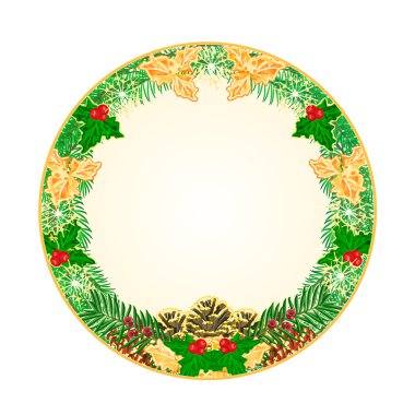 Düğme dairesel Noel pinecones holly ve Porsuk vektör ile