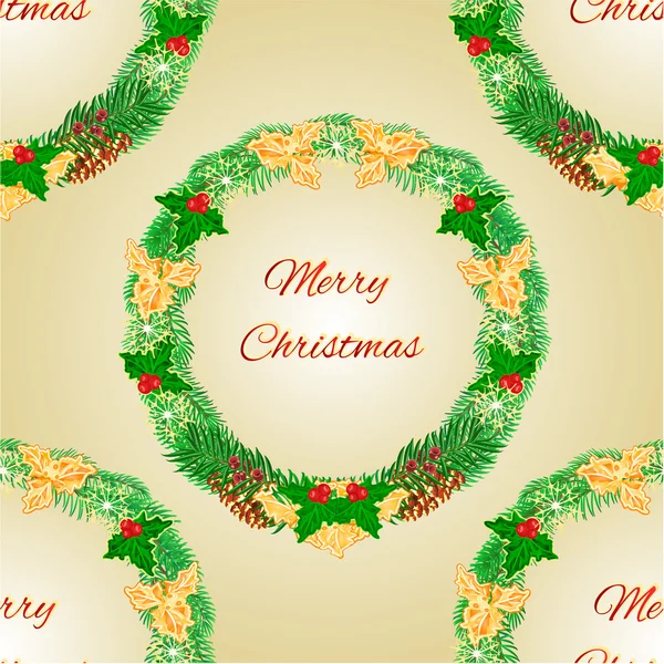 Tekstura Merry Christmas wieniec z szyszki holly i CIS wektor — Wektor stockowy