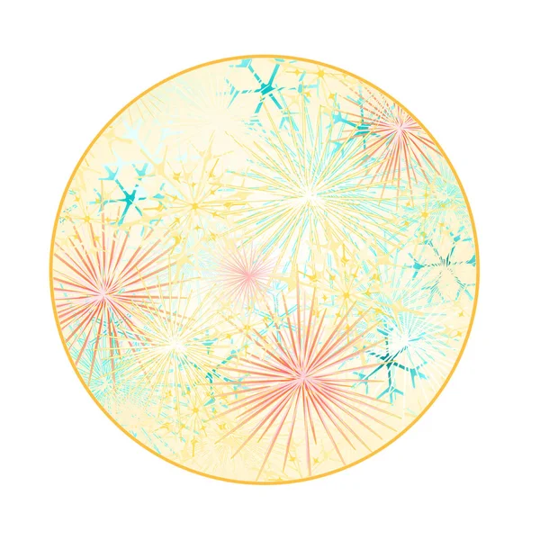 Botón círculo Año Nuevo fuegos artificiales vector de fondo de color — Vector de stock