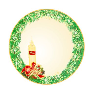 Düğme daire Noel mum ve çam kozalakları vektör