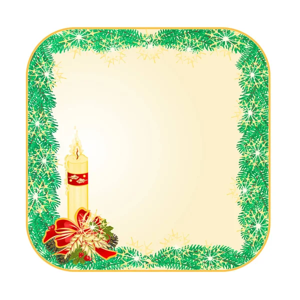按钮广场圣诞蜡烛和松树球果矢量 — 图库矢量图片