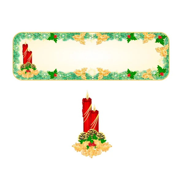 横幅的圣诞红烛台和松树球果矢量 — 图库矢量图片