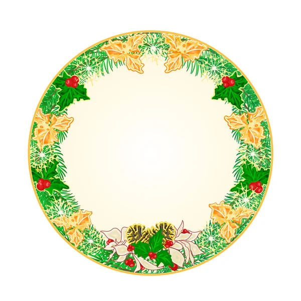 Bouton circulaire Noël blanc poinsettia et houx et cônes de pin vecteur — Image vectorielle