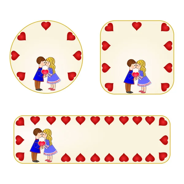 Banner en knoppen Valentijnsdag figuur Kids en hart met lint vector — Stockvector