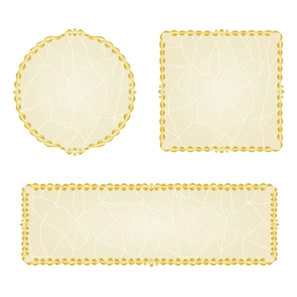 Banner y grietas de botones en el vector vintage marco de porcelana de oro — Vector de stock