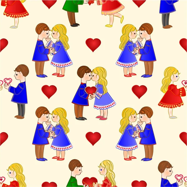 Бесшовная текстура День святого Валентина Симпатичная фигура Дети и сердца вектор — стоковый вектор
