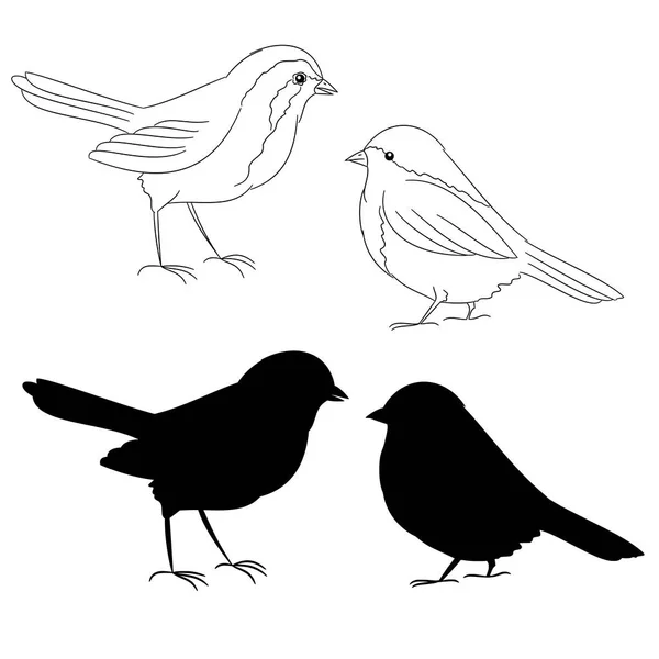 Anahat ve kuşlar silüeti beşinci sette vektör — Stok Vektör