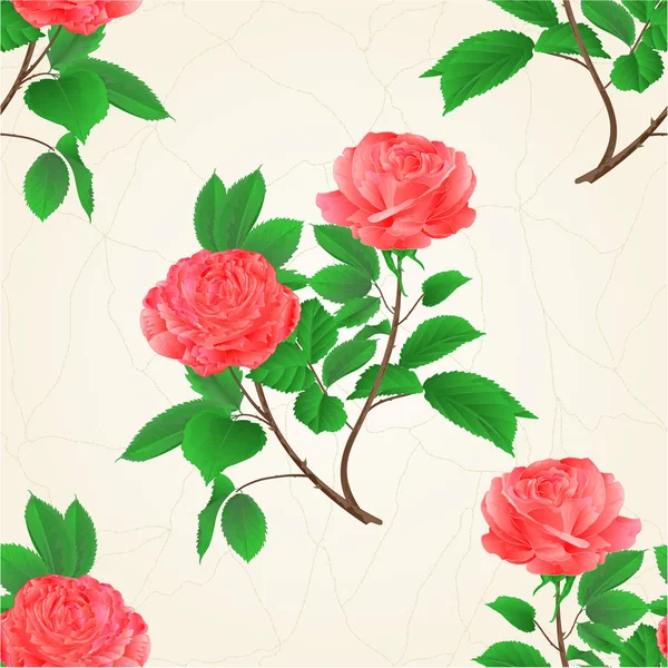 Senza soluzione di continuità texture rose fiore rosa ramoscello con foglie natura fondo vintage mano disegnare vektor — Vettoriale Stock