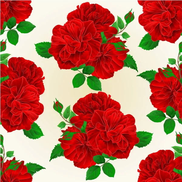 Bouquet de texture sans couture Trois roses rouges avec bourgeons vintage modifiable illustration vectorielle de fond festif — Image vectorielle