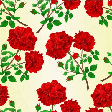 Sorunsuz doku buket kırmızı gül ve gül goncası Festival arka plan vintage vektör botanik çizim