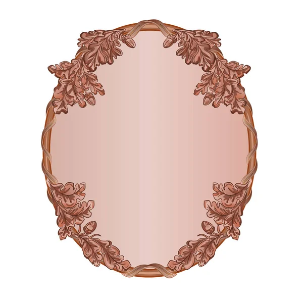 Moldura oval Folhas de carvalho e bolotas woodcarving vintage vetor caça tema ilustração editável — Vetor de Stock