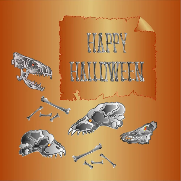 Felice Halloween iscrizione di ossa e teschi vacanza sfondo vintage vettoriale illustrazione modificabile — Vettoriale Stock