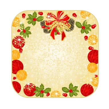 Kare Christmas dekorasyon kar taneleri düğme ve çam kozalakları vintage vektör çizim ile düzenlenebilir yay 