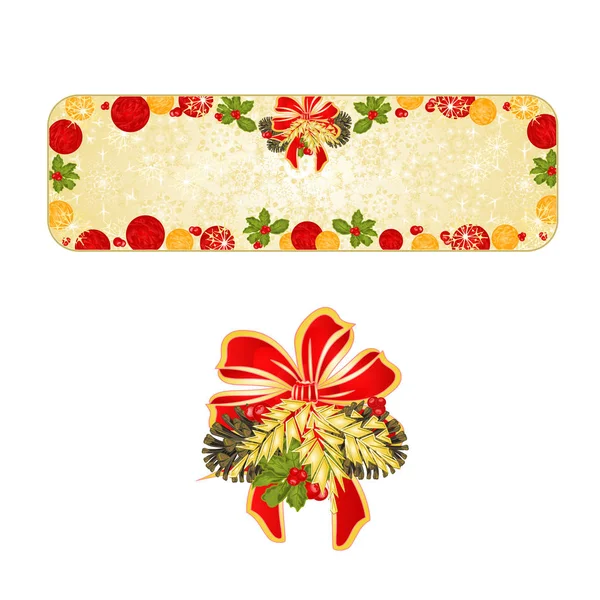 Banner Natal decoração flocos de neve e arco com cones de pinho vintage vetor ilustração editável — Vetor de Stock