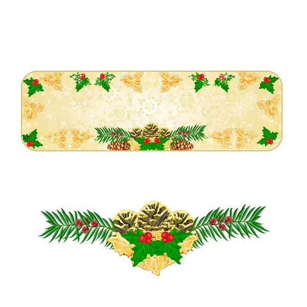 Banner Natal decoração flocos de neve com pinhas azevinho e teixo vintage vetor ilustração editável — Vetor de Stock