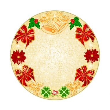 Düğme daire dekorasyon kar taneleri ile çan ve Atatürk çiçeği ve cloverleaf vintage vektör çizim düzenlenebilir