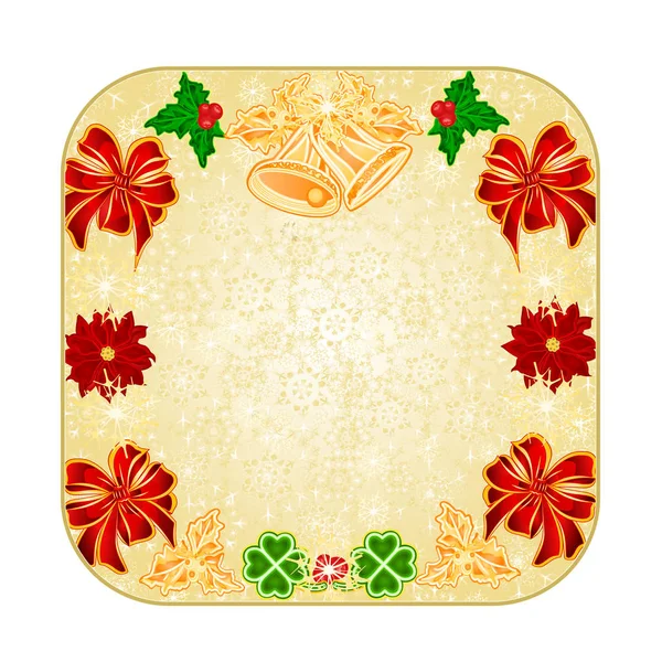 Düğme kare dekorasyon kar taneleri ile çan ve Atatürk çiçeği ve cloverleaf vintage vektör çizim düzenlenebilir