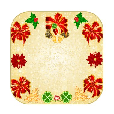 Düğme kare Christmas dekorasyon kar taneleri şanslı sembolleri dört yapraklı yonca domuz vintage vektör çizim düzenlenebilir at nalı