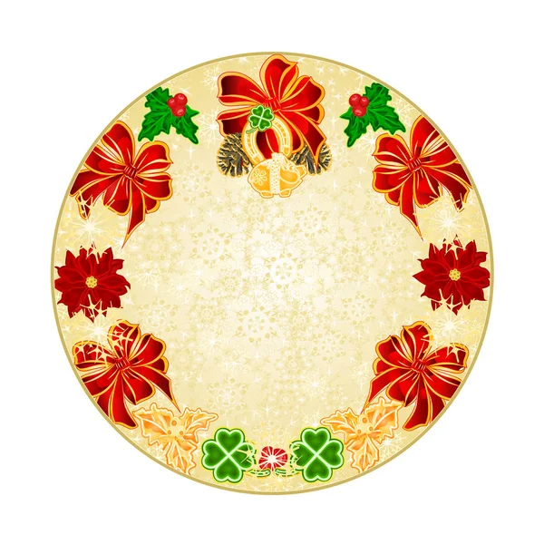 Bouton cercle décoration de Noël flocons de neige symboles chanceux Four Leaf Clover fer à cheval porc vintage vecteur illustration modifiable — Image vectorielle