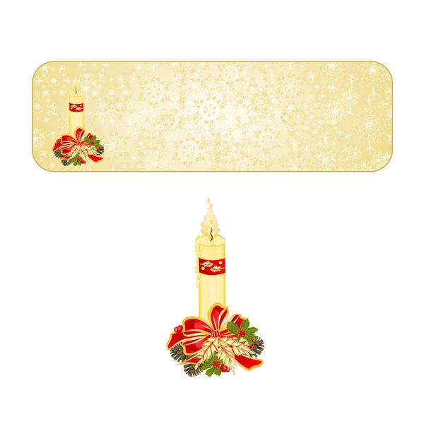 Banner Navidad decoración copos de nieve candelabro y conos de pino y arco vintage vector ilustración editable — Vector de stock
