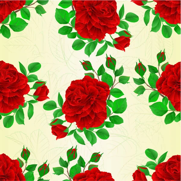 Seamless texture red rose with buds and leaves vintage  Festive background vector illustration editable — Stock Vector