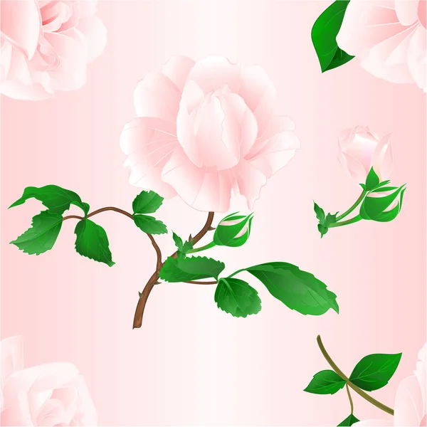 Texture sans couture rose fleur rose clair brindille avec feuilles et bourgeon nature fond vintage vecteur illustration modifiable — Image vectorielle